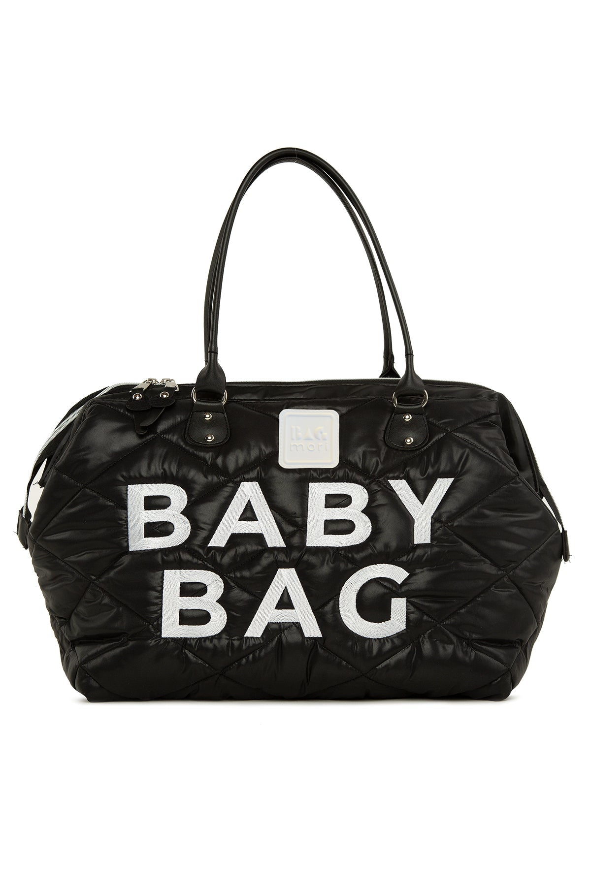 Siyah Baby Bag Nakışlı Kapitone Şişme Anne Bebek Çantası